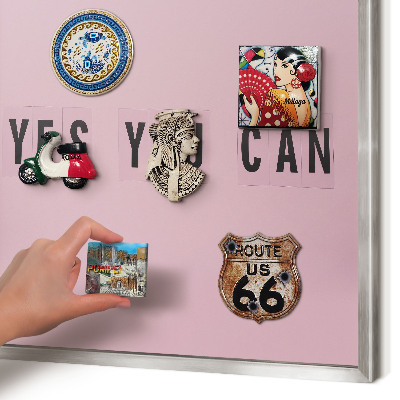 Souvenir magnet display board with a silver frame Motivation every day