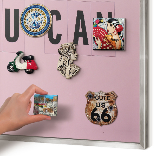 Souvenir magnet display board with a silver frame Motivation every day