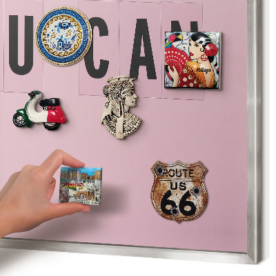 Souvenir magnet display board with a silver frame Motivation every day