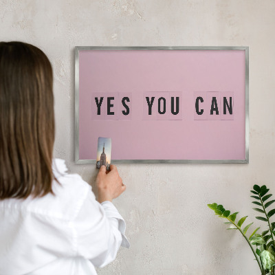Souvenir magnet display board with a silver frame Motivation every day