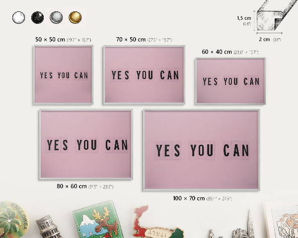 Souvenir magnet display board with a silver frame Motivation every day