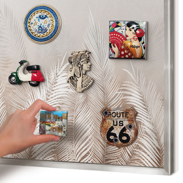 Printed magnet board in a silver frame Leaves nature