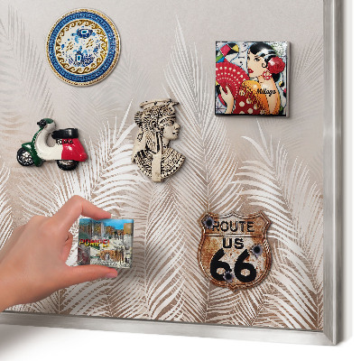 Printed magnet board in a silver frame Leaves nature