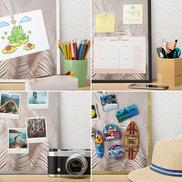 Printed magnet board in a silver frame Leaves nature