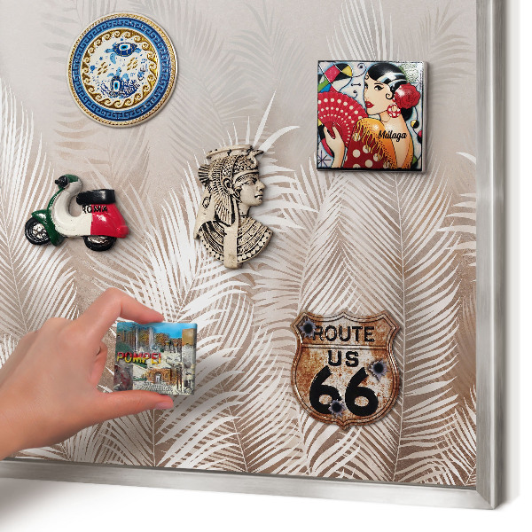Printed magnet board in a silver frame Leaves nature