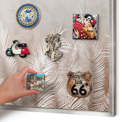 Printed magnet board in a silver frame Leaves nature