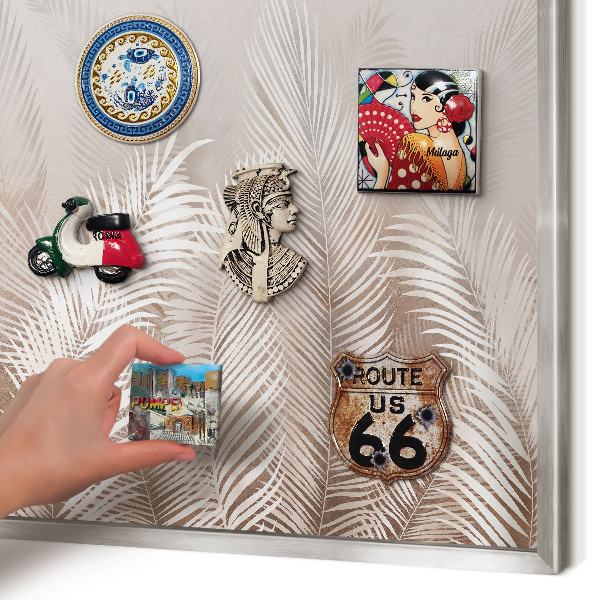 Printed magnet board in a silver frame Leaves nature
