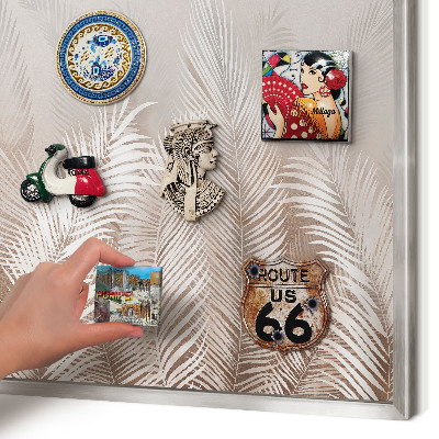 Printed magnet board in a silver frame Leaves nature