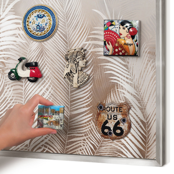 Printed magnet board in a silver frame Leaves nature