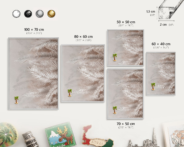Printed magnet board in a silver frame Leaves nature