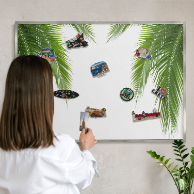 Souvenir magnet display board with a silver frame Exotic nature
