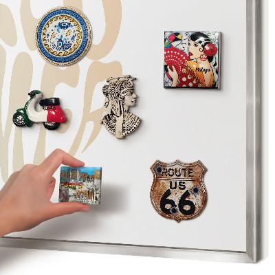 Souvenir magnet display board with a silver frame Hello summer