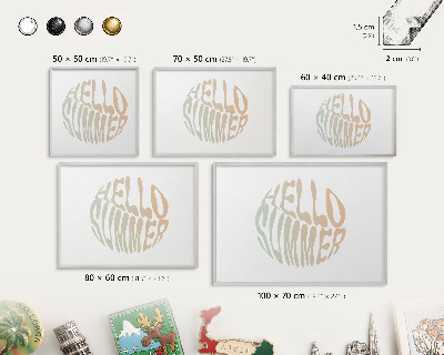 Souvenir magnet display board with a silver frame Hello summer