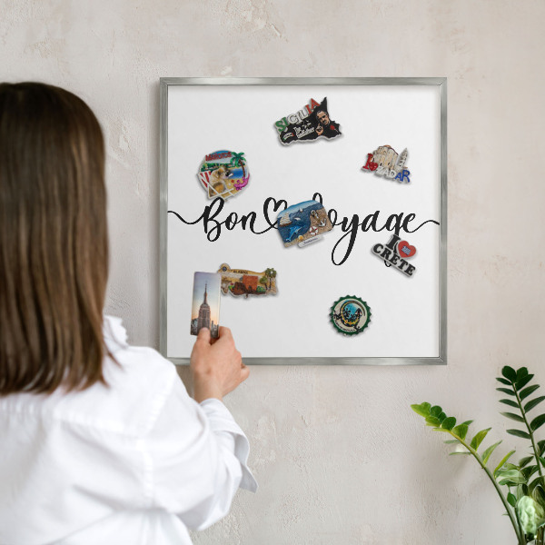 Printed magnet board in a silver frame Bon Voyage