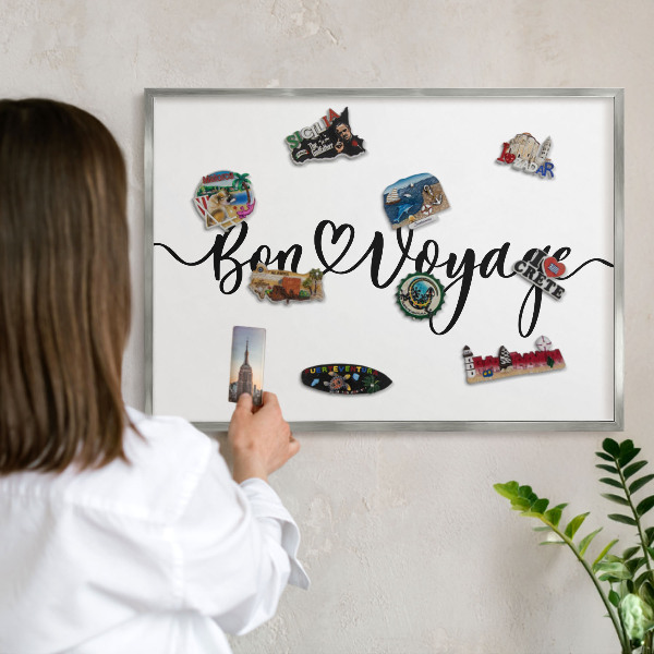 Printed magnet board in a silver frame Bon Voyage