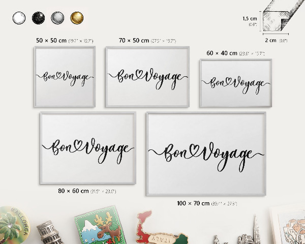 Printed magnet board in a silver frame Bon Voyage
