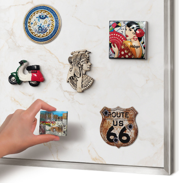 Souvenir magnet display board with a silver frame Marble elegance