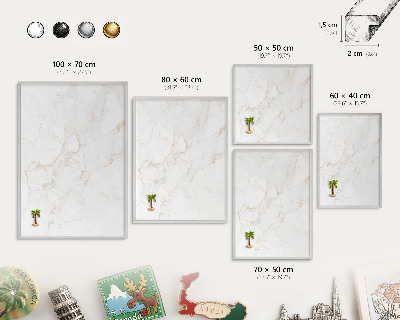 Souvenir magnet display board with a silver frame Marble elegance