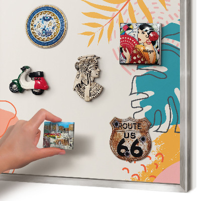 Souvenir magnet display board with a silver frame Modern nature