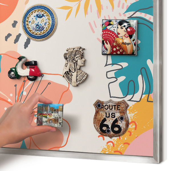 Souvenir magnet display board with a silver frame Modern nature