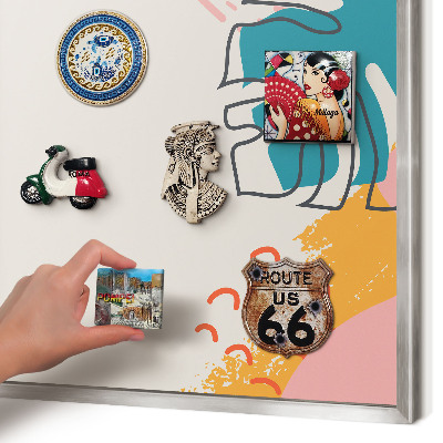 Souvenir magnet display board with a silver frame Modern nature