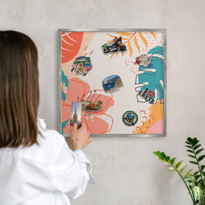 Souvenir magnet display board with a silver frame Modern nature