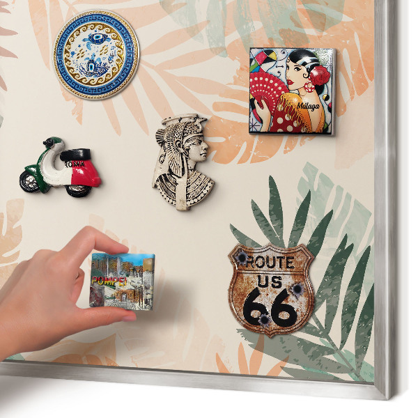 Printed magnet board in a silver frame Tropical leaves