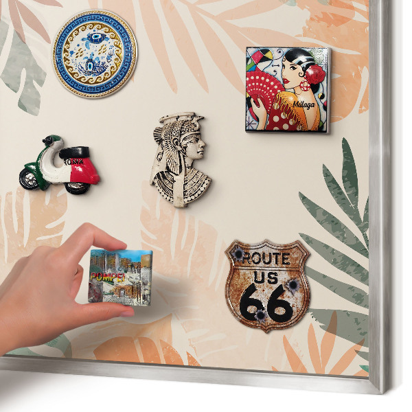 Printed magnet board in a silver frame Tropical leaves
