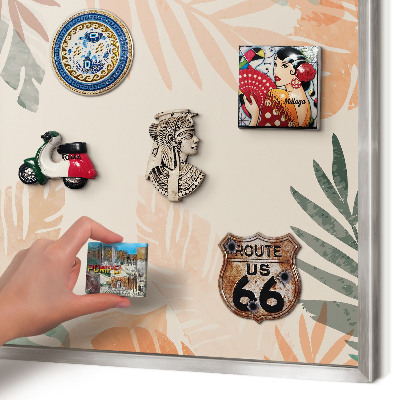 Printed magnet board in a silver frame Tropical leaves