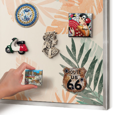 Printed magnet board in a silver frame Tropical leaves