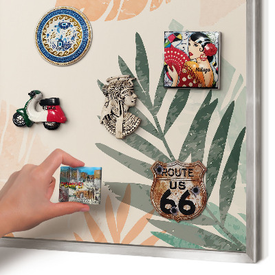 Printed magnet board in a silver frame Tropical leaves