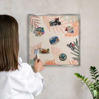 Printed magnet board in a silver frame Tropical leaves