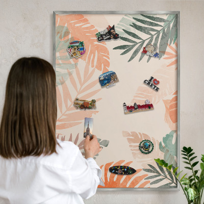 Printed magnet board in a silver frame Tropical leaves