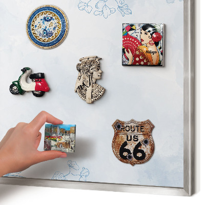 Souvenir magnet display board with a silver frame Floristic elegance