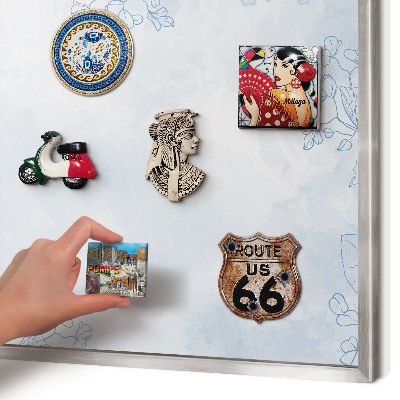 Souvenir magnet display board with a silver frame Floristic elegance