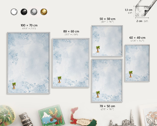 Souvenir magnet display board with a silver frame Floristic elegance