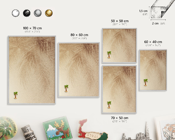 Souvenir magnet display board with a silver frame Sand leaves