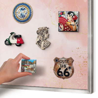 Souvenir magnet display board with a silver frame Subtle elegance
