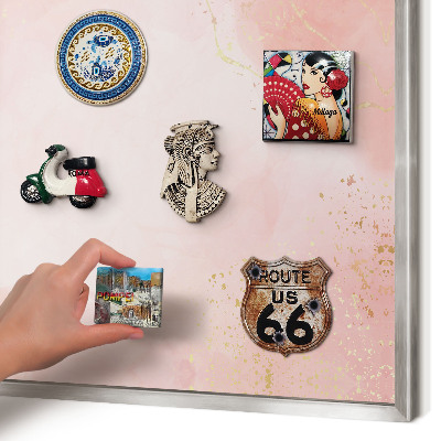 Souvenir magnet display board with a silver frame Subtle elegance