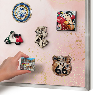 Souvenir magnet display board with a silver frame Subtle elegance