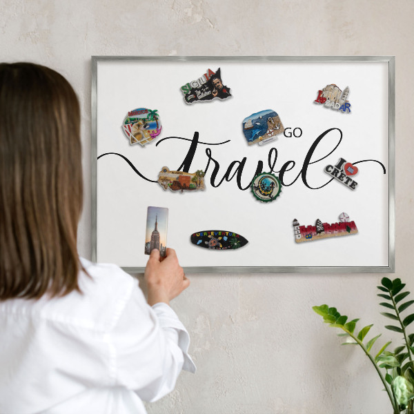 Printed magnet board in a silver frame Let's travel together
