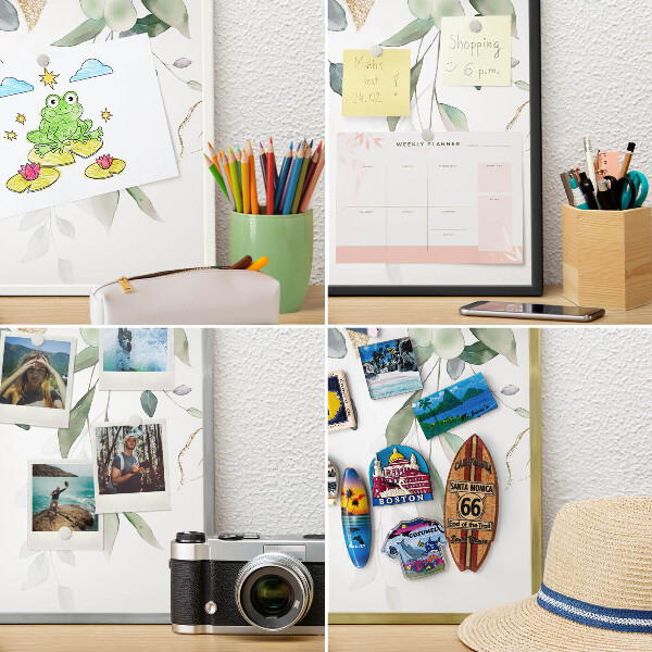 Souvenir magnet display board with a silver frame Green leaves