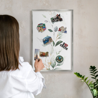 Printed magnet board in a silver frame Botanical elegance