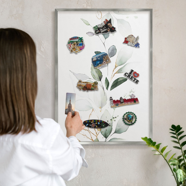 Printed magnet board in a silver frame Botanical elegance