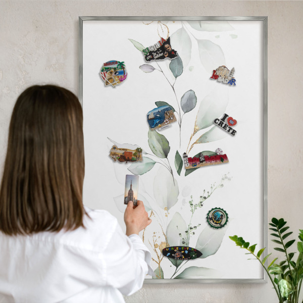 Printed magnet board in a silver frame Botanical elegance