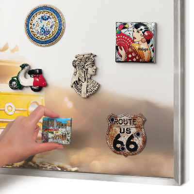 Souvenir magnet display board with a silver frame Retro travel