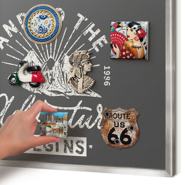 Printed magnet board in a silver frame Mountain inscription