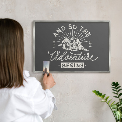 Printed magnet board in a silver frame Mountain inscription