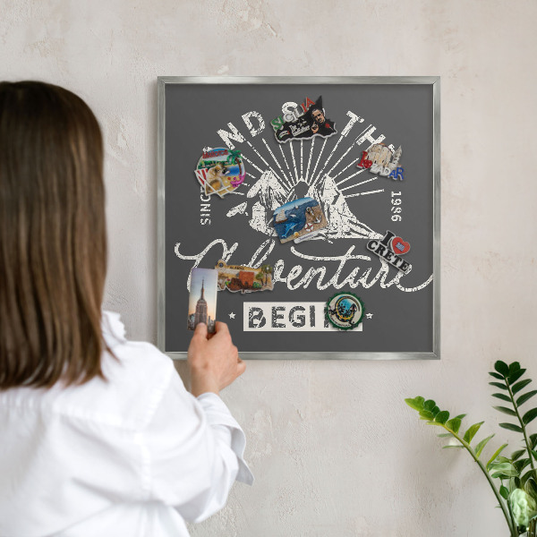 Printed magnet board in a silver frame Mountain inscription
