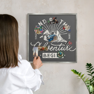 Printed magnet board in a silver frame Mountain inscription
